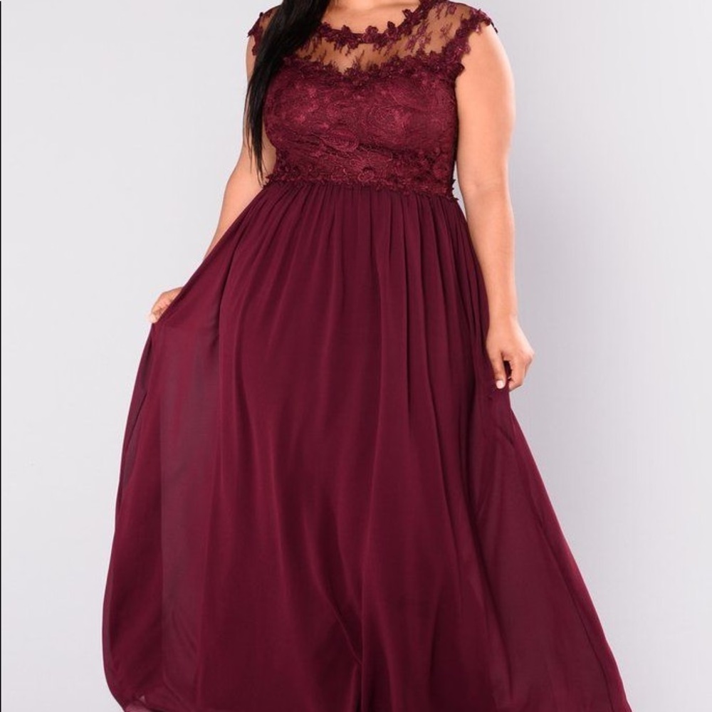 Burgundy lace evening gown